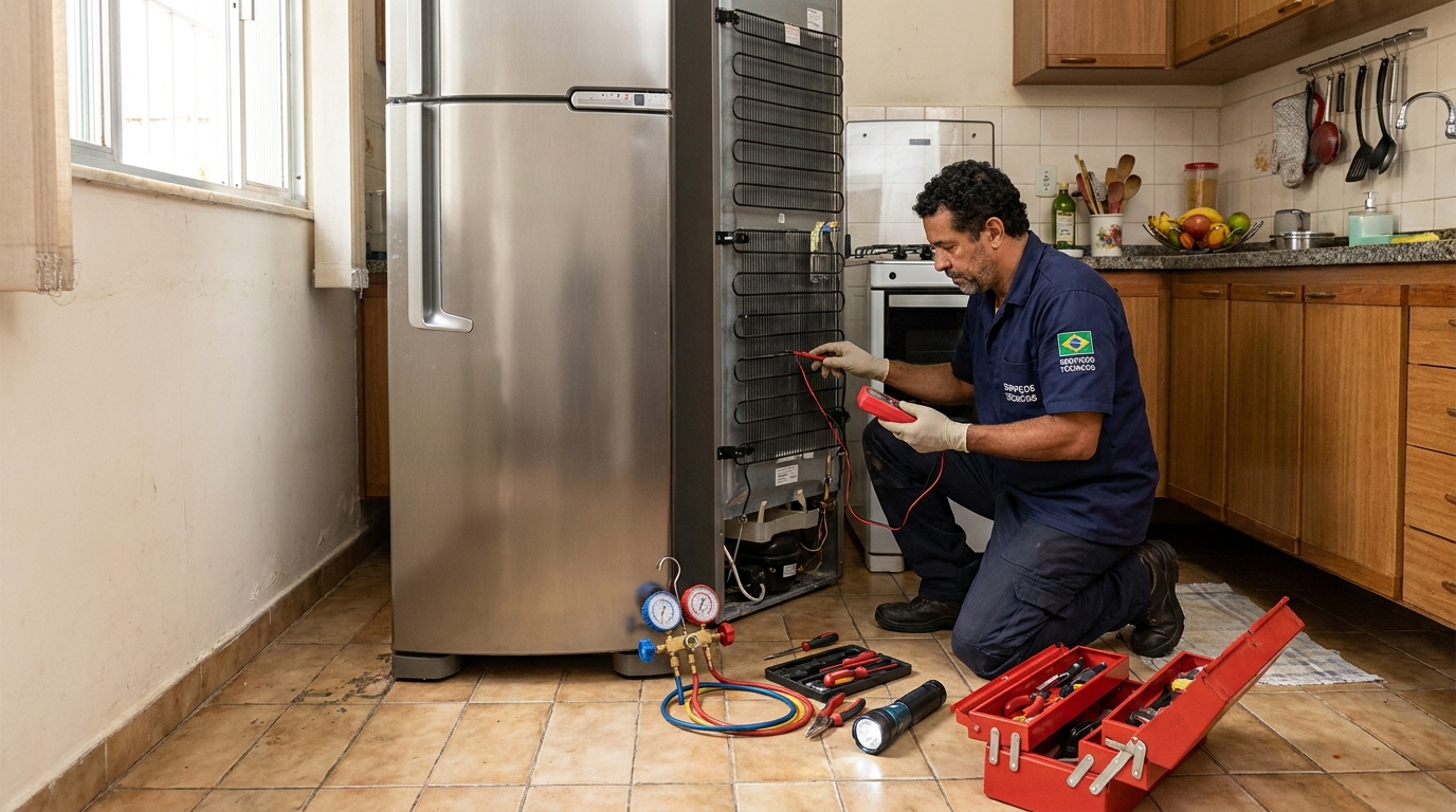 Técnico de geladeira avaliando em Canoas‑RS